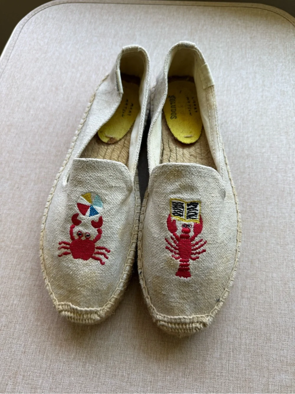 Soludos Beige Canvas Espadrilles with Natural Jute Sole Lobster/Crab